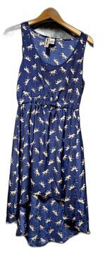 Mimi Chica Horse Print Hi-Low Dress Blue White Sleeveless Polyester Size L